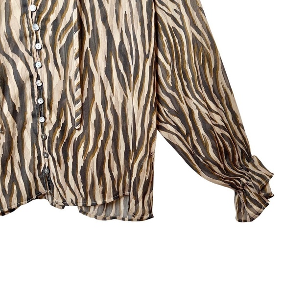 Vici Tan Zebra Tie Neck Balloon Sleeve Button Front Women’s Blouse Sz S - Picture 5 of 12